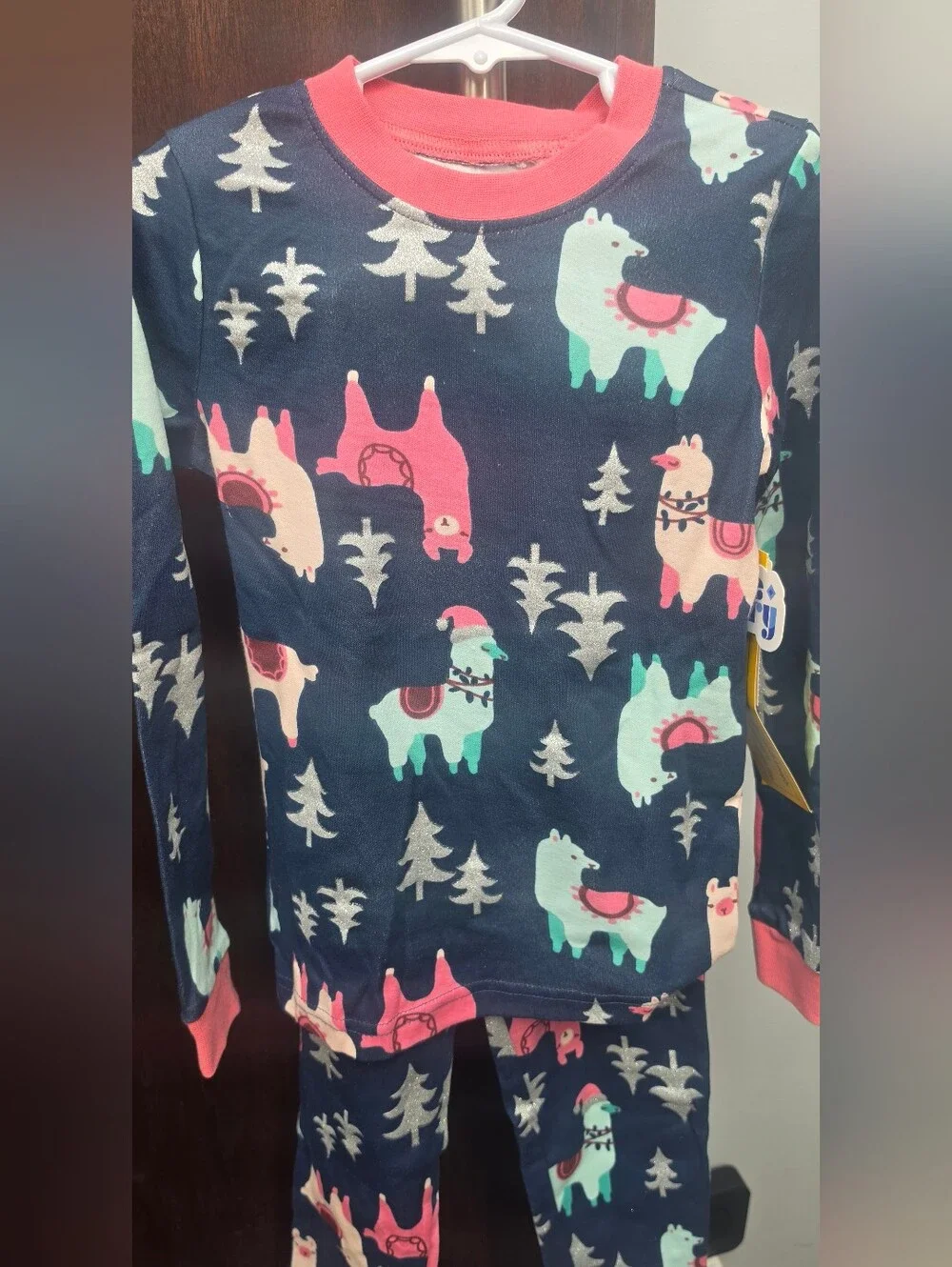 Tucker + Tate Navy Llama Print Holiday Pajama Set with Pink Trim Size 7 NWT